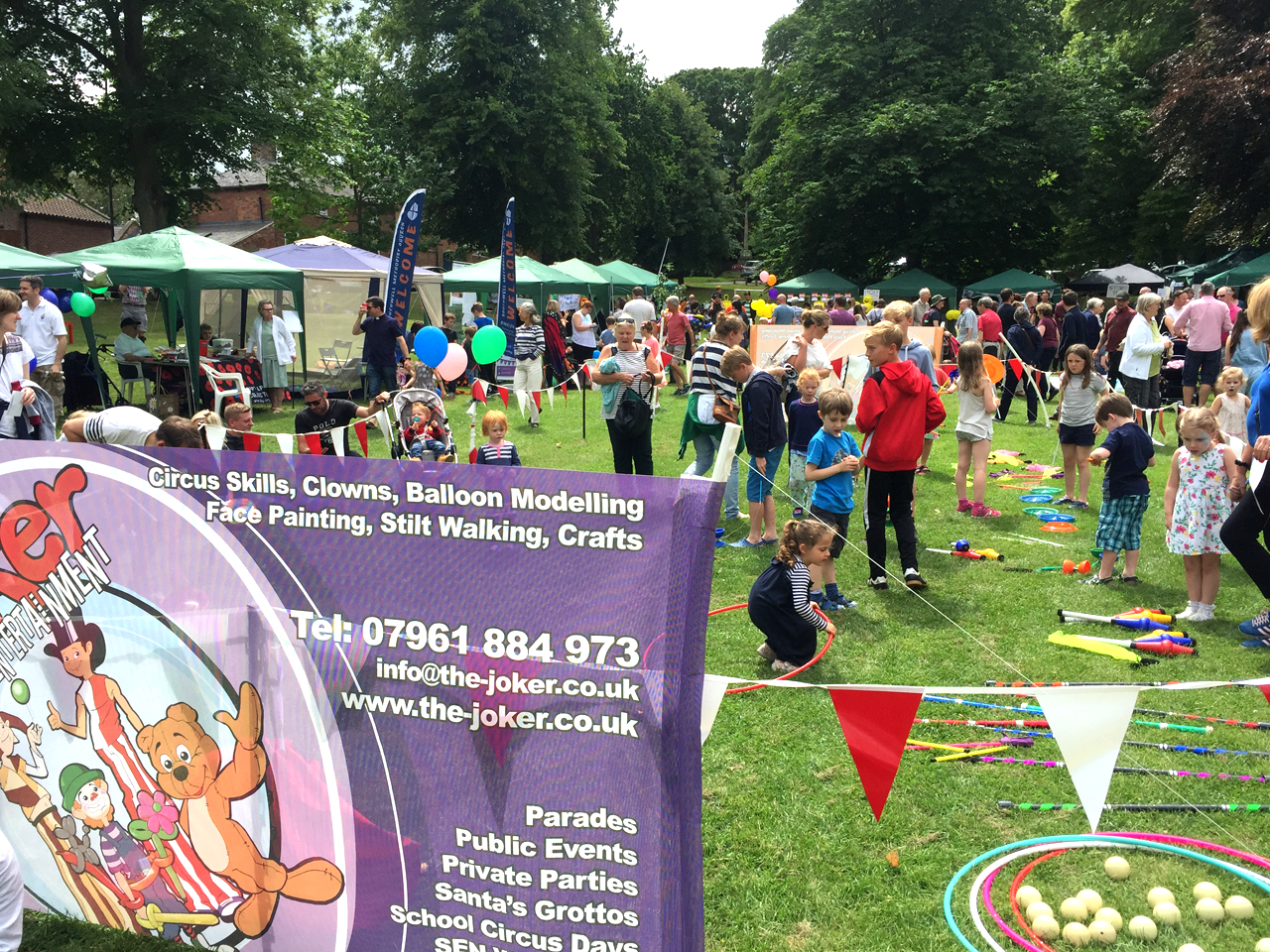 The Joker entertainment providing circus workshops and participation activities and walkabout entertainment at family fun days, play days and carnivals for summer entertainemnt